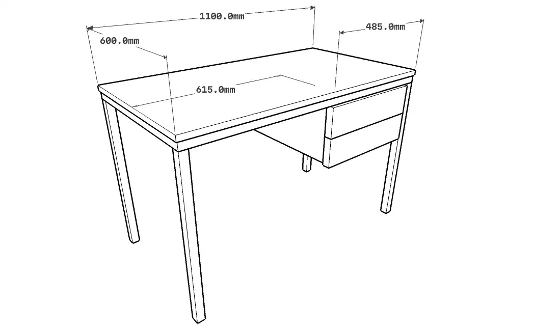 Dimensioned drawing of the study desk.